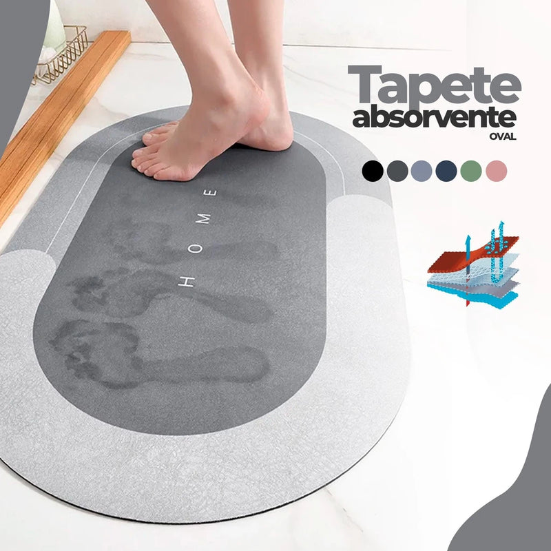 Tapete Super Absorvente Antiderrapante Oval Redondo Secagem Rápida De Banheiro